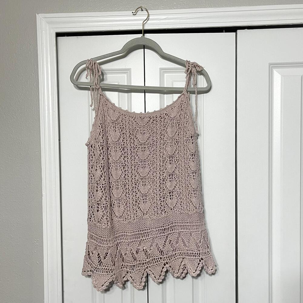 Newport News Tank Top Womens 1X Pink Crochet Knit Lined Camisole Boho Summer